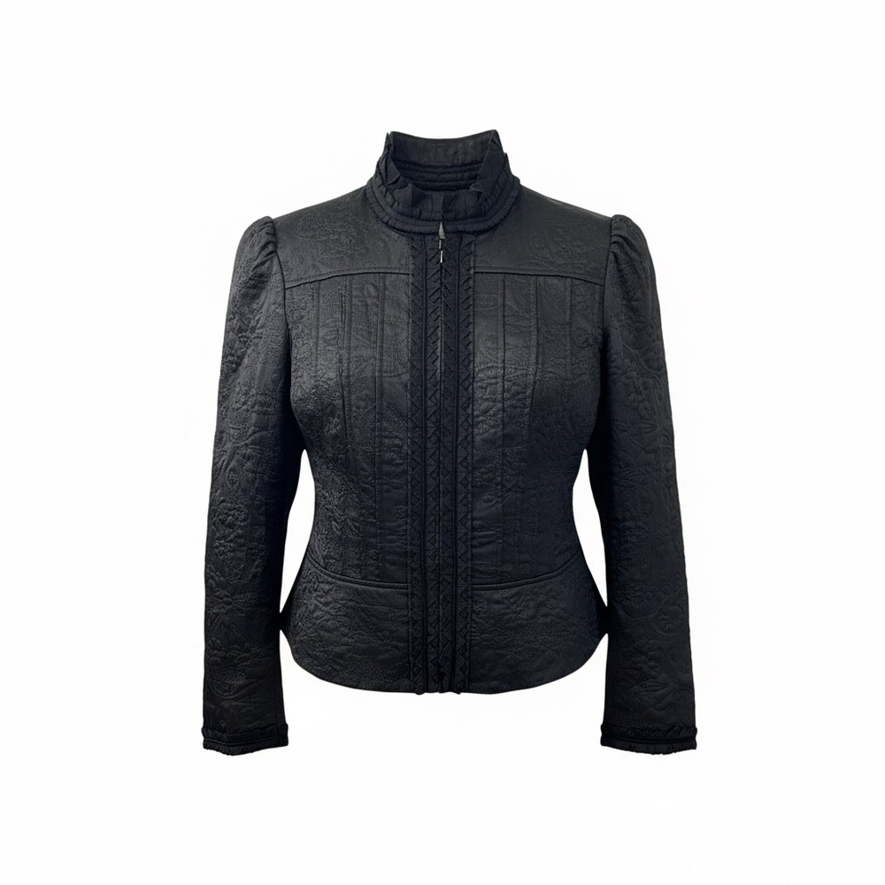 Nygard Collection Women 6 Black Quilted Texture Jacket Mock Neck Whimsigoth Moto